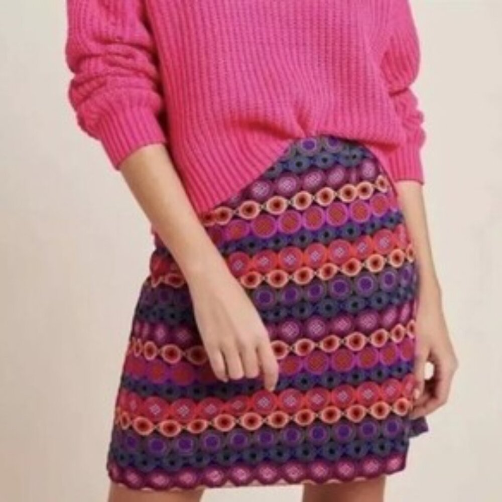 Anthropologie Hutch Ellen Embroidered Mini Skirt Size 14 like new
